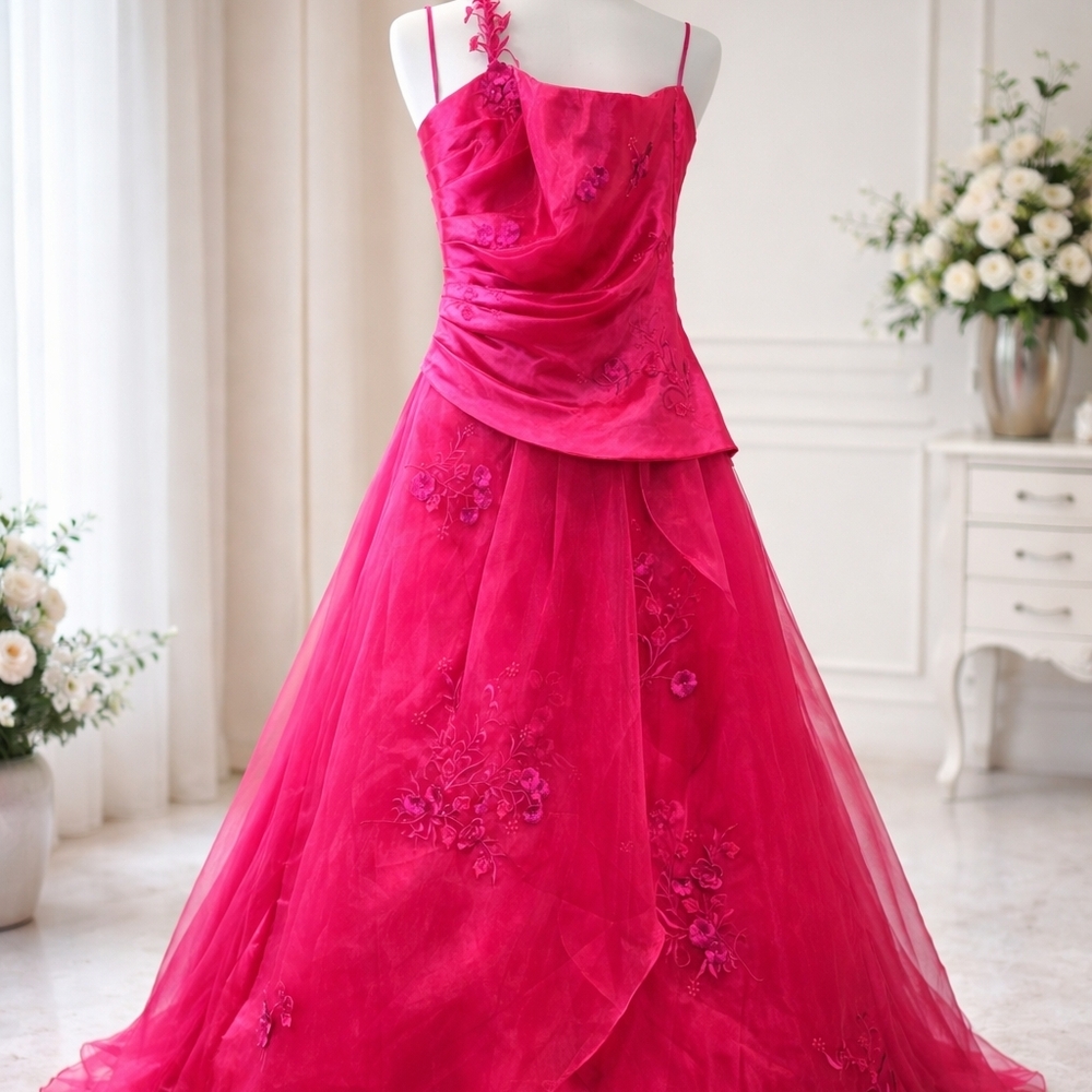 Elegant Pink Floral Prom Dress
